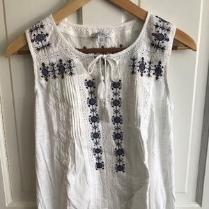 NWOT Lucky Brand Embroidered White Sleeveless Cotton Top